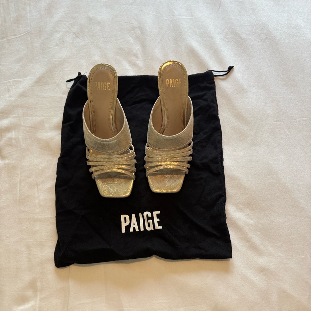 PAIGE Gold Tara Square Toe Mule Sandals